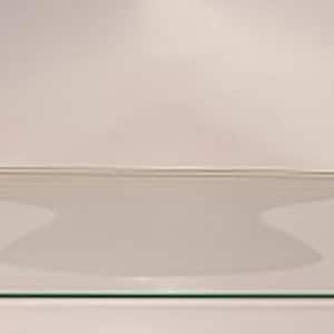 May include: A clear glass rectangular serving tray with slightly rounded edges.