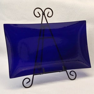 Cobalt Blue Rectangle BENT Glass Plate, 8 x 14, actual size 7 3-4 x 13 3-4, stained glass plate