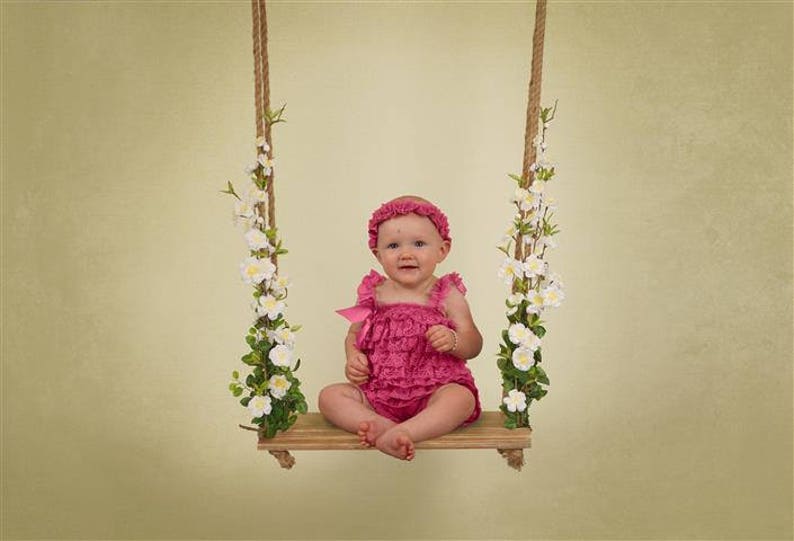One of a kind prop! Sitter Digital Backdrop Wooden Floral Swing Hanging One Year Boho Farmhouse Spring Summer Baby Girl Background