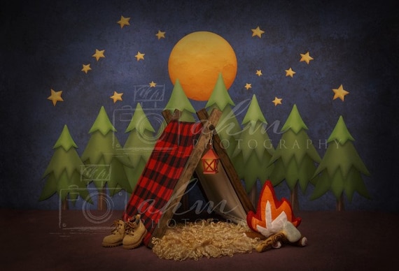newborn digital backdrop camping lumberjack boy tent night etsy