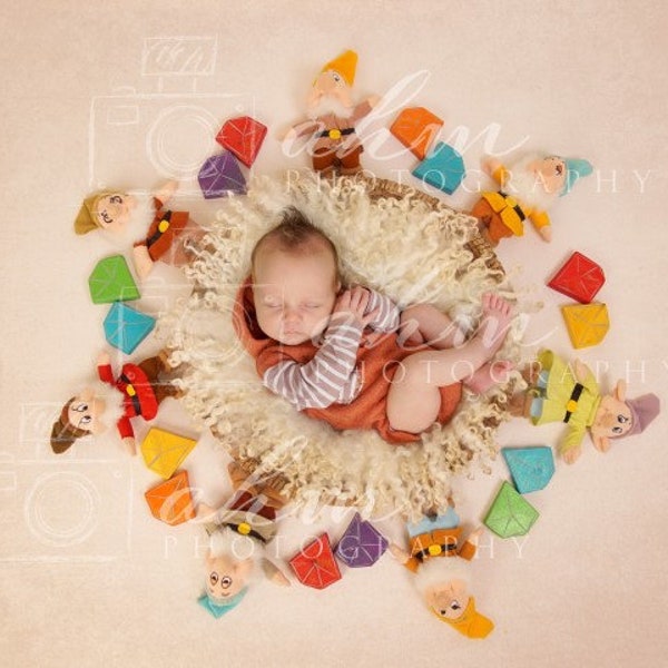 Newborn Digital Backdrop Seven Dwarfs Mining Snow White Princess Dopey Baby Nest Above Composite Background Sale