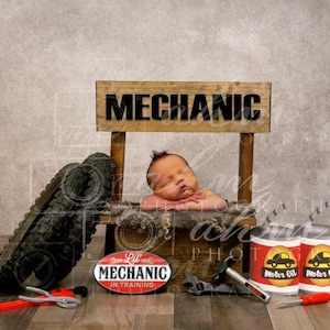 Newborn Digital Backdrop Mechanic Car Vehicle Repair Shop Boy Baby Composite Background Sale