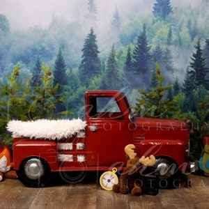 Camping Red Truck Newborn Digital Backdrop Hunting Fishing Lumberjack Boy Baby Composite Background Sale