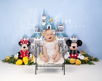 Mouse Newborn Sitter Castle Digital Backdrop Mickey Minnie Composite Background Bench Baby Boy Girl Sale