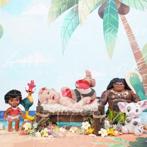 Moana Neugeborenen Digitaler Hintergrund Ozean Prinzessin Mädchen Baby Säugling Neugeborene Hintergrund Zusammengesetzte Party Haustier Foto Sitzung Verkauf