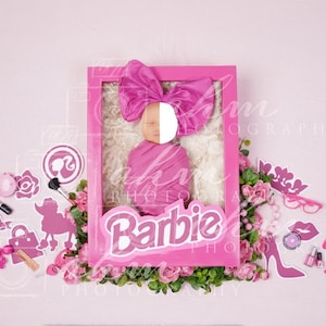 Face Insert Doll Pink Box Newborn Baby Infant Digital Backdrop Birthday Girl Background Composite Dance Vintage Theme Party Invitation Sale
