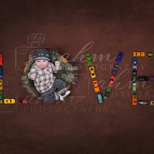 Newborn Digital Backdrop Boy LOVE Cars Truck Vehicle Baby Mechanic Above Overhead Background