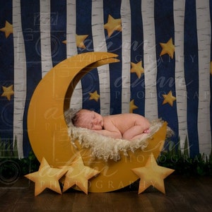 Newborn Digital Backdrop Moon Prop Night Sky Forest Stars Baby Boy Girl Composite Background Sale
