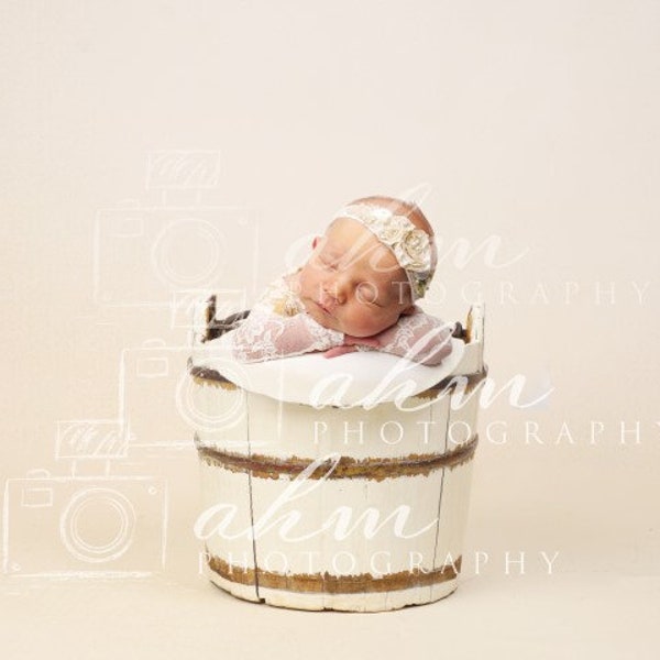 Simple White Bucket Newborn Digital Backdrop Gender Neutral Boy Girl Composite Background Sale