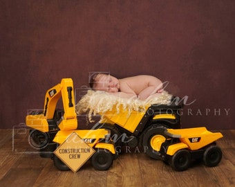 Newborn Digital Backdrop Trucks Construction Boy Baby Backhoe Vehicle Composite Background Sale