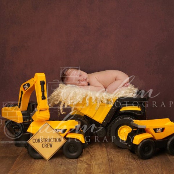 Newborn Digital Backdrop Trucks Construction Boy Baby Backhoe Vehicle Composite Background Sale