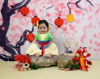 Sitter Digital Backdrop Mulan Princess Cherry Blossom China Baby Girl Composite Sale