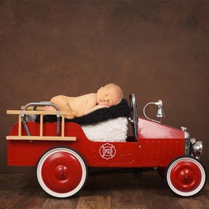 Newborn Digital Backdrop Firetruck Firefighter Truck Vehicle First Responded Boy Baby Background Prop Sale. One of a kind prop!