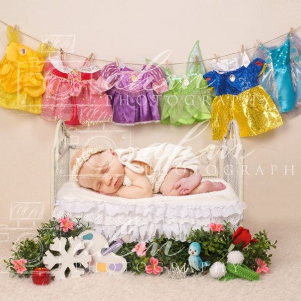 Newborn Digital Backdrop Princess Bed Fairy Tale Girl Baby Composite Background Sale