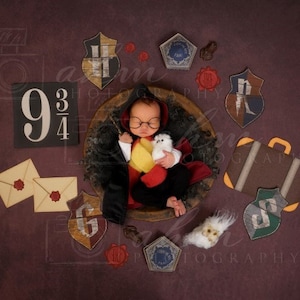 Newborn Digital Backdrop Wizard Boy Train Station Chocolate Frog School Baby Composite Background Sale
