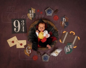 Recién nacido digital telón de fondo mago niño estación de tren chocolate rana escuela bebé fondo compuesto venta