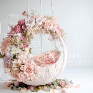 Pink Swing Easter Floral Newborn Digital Baby Backdrop Digital Background Newborn Composite Newborn Overlay Baby Background Baby Photoshoot
