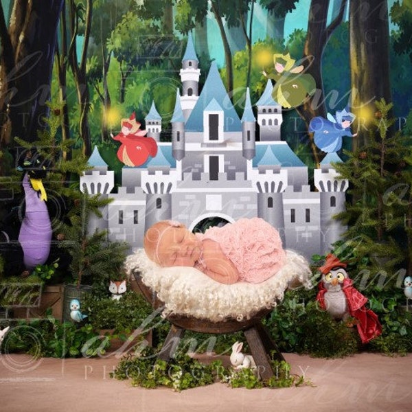 Sleeping Beauty Princess Aurora Newborn Digital Backdrop Girl Baby Infant Composite Background Sale