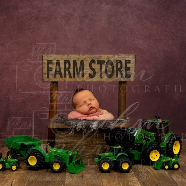 Farm Tractor Store Stand Newborn Digital Backdrop Green Boy Baby Composite Background Sale