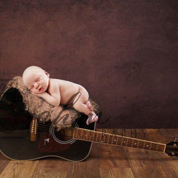 Newborn Digital Backdrop Guitar Boy Baby Music Rustic Background Composite . One of a kind Prop!