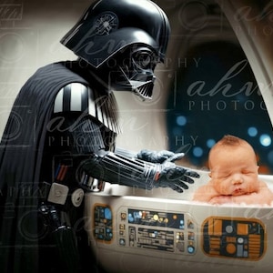 Star Wars Darth Vader Newborn Sitter Children&#39;s Digital Backdrop Bed Space Crib Baby Infant Sitting Up Toy Composite Background Digital