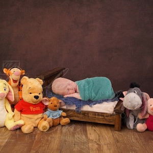 Newborn Digital Backdrop Boy Winnie the Pooh Wooden Bed Prop Baby Background Composite Instant Download. One of a kind Prop!