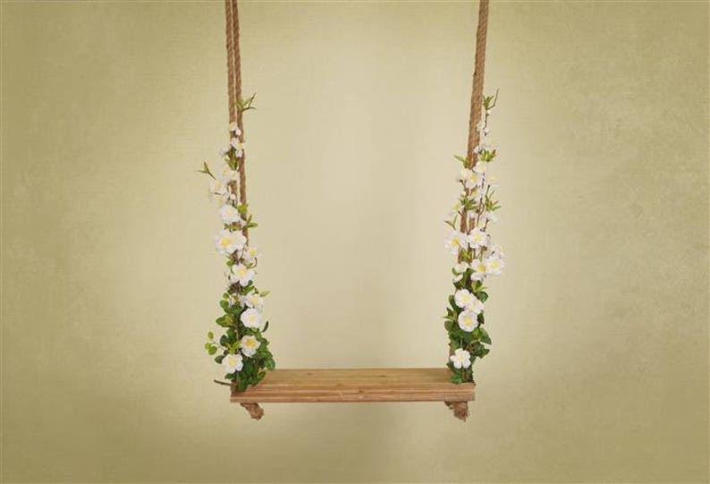 One of a kind prop! Sitter Digital Backdrop Wooden Floral Swing Hanging One Year Boho Farmhouse Spring Summer Baby Girl Background