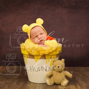 Newborn Digital Backdrop Winnie the Pooh Bear Vintage Hunny Honey Pot Baby Prop Background Composite Instant Download.