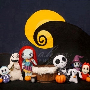 Nightmare Jack Sally Newborn Sitter 2 Pack Digital Backdrop Halloween Christmas Composite Background Sale