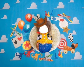 Newborn Digital Backdrop Toy Face Insert Woody Story Baby Boy Composite Background Sale