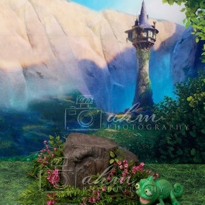Rapunzel Tangle Sitter Digitaler Hintergrund Sitzt Erstlings Geburtstagskind Prinzessin Zusammengesetzter Hintergrund Verkauf