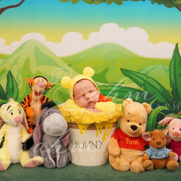 Newborn / Sitter Digital Backdrop 2 Pack Boy Girl Baby Winnie the Pooh Hunny Honey Pot Woods Prop Background Composite Instant Download