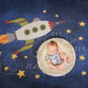 Neugeborenen Digitaler Hintergrund Space Rocket Astronaut Junge Mädchen Baby über Thema zusammengesetzten Hintergrund Verkauf