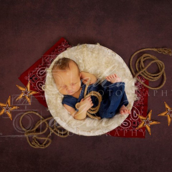 Newborn Digital Backdrop Cowboy Rodeo Boy Above Basket Baby Rope Cowgirl Composite Background Sale