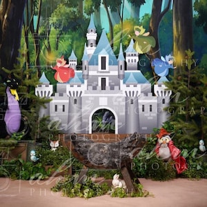 Dornröschen Prinz Phillip Prinzessin Aurora Neugeborene digitale Kulisse Junge Mädchen Composite Hintergrund Baby Säugling Wald Burg Sale