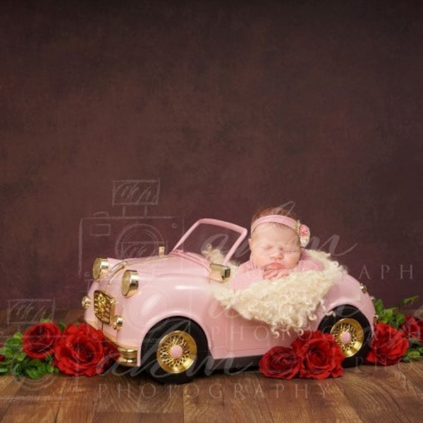 Newborn Digital Backdrop Girl Pink Car Roses Wood Baby Vehicle Boho Chic Simple Composite Sale