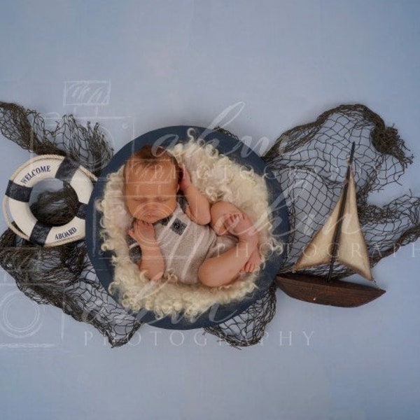 Newborn Digital Backdrop Nautical Fishing Boating Ocean Captain Boy Baby Composite Background Sale