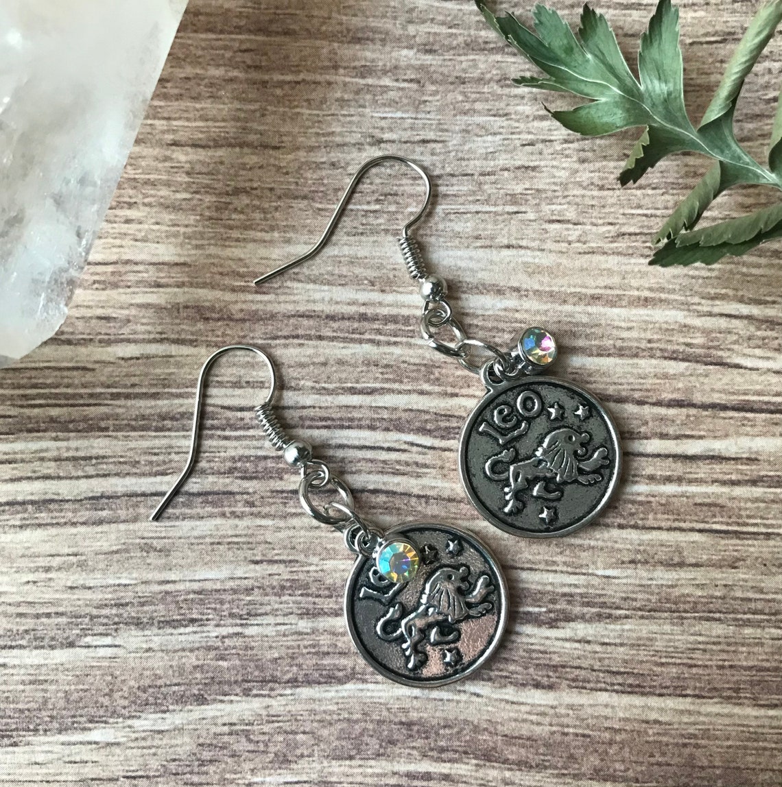 Silver Zodiac Sign Dangle Earrings Drop Witchy Boho Earrings Etsy