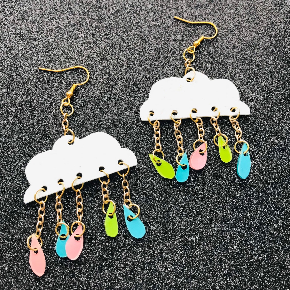 Cloud and Rain Dangle Earrings Drop Boho Earrings Etsy