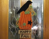 Plastic Canvas Happy Fall Pumpkin and Raven Wall Decor-Fall Decor-Plastic Canvas Fall Decor-Raven Decor