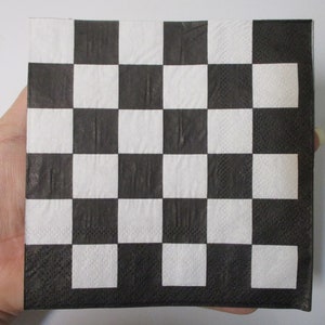 2-Black and White Checkerboard Cocktail Decoupage Napkins-Checkerboard Napkins