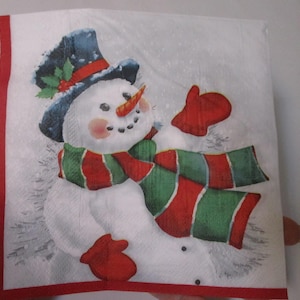 2-Retro Snowman Luncheon Decoupage Napkins-Christmas Decoupage Napkins-Christmas Collage Napkins