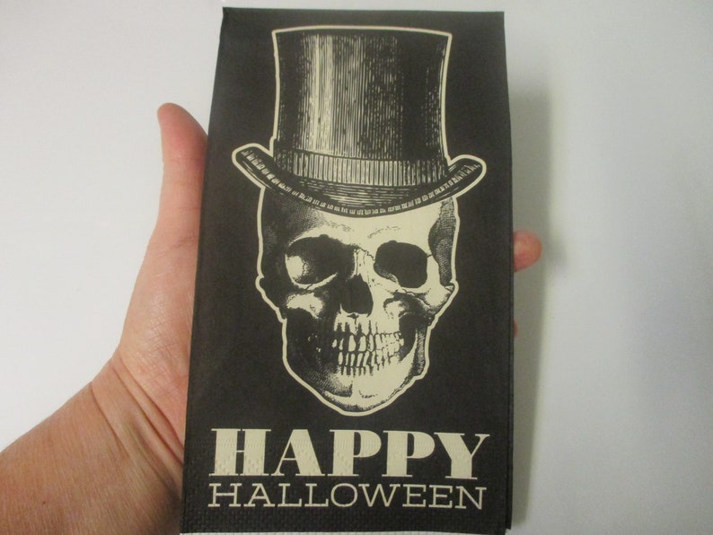 2-Happy Halloween Dapper Skeleton Guest Towel Halloween Decoupage Napkins-Halloween Decoupage Napkins-Skull Decoupage Napkins image 1