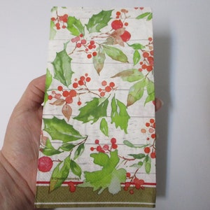 2-Holly and Berries Guest Towel Decoupage Napkins-Christmas Decoupage Napkins-Woodgrain Decoupage Napkins