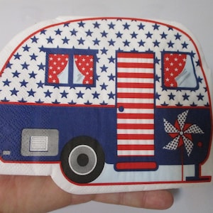 2-July 4th Trailer Shaped Luncheon Decoupage Napkins-4th Of July Decoupage Napkins-Summer Decoupage Napkins-Patriotic Decoupage Napkins