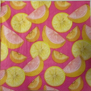 2-Pink Grapefruit and Lemon  Cocktail Decoupage Napkins-Fruit Decoupage Napkins