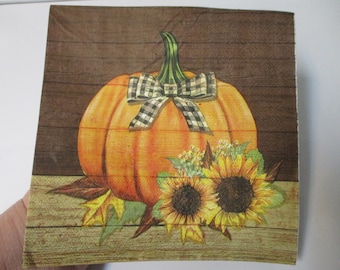 2-Rustic Sunflower Pumpkin Luncheon Decoupage Napkins-Fall Decoupage Napkins-Thanksgiving Decoupage Napkins-Autumn Decoupage Napkins