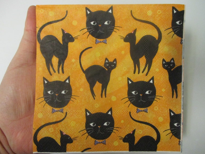 2black Cat Cocktail Decoupage Napkinshalloween Decoupage Etsy