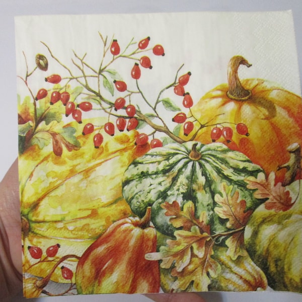 2-Fall Pumpkins Luncheon Decoupage Napkins-Pumpkin Decoupage Napkins-Fall Decoupage Napkins-Gourd Decoupage Napkins-Autumn Decoupage Napkins