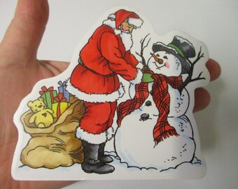 Santa and Snowman Rubber Stamp-Christmas Stamps-Christmas Scene Stamps